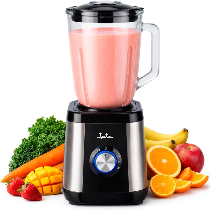 Jata BT604N – 1300-W-Mixer mit 1,5-Liter-Glasbehälter, Eiszerkleinerungsfunktion, 2 Geschwindigkeitsstufen + Pulsfunktion, Edels