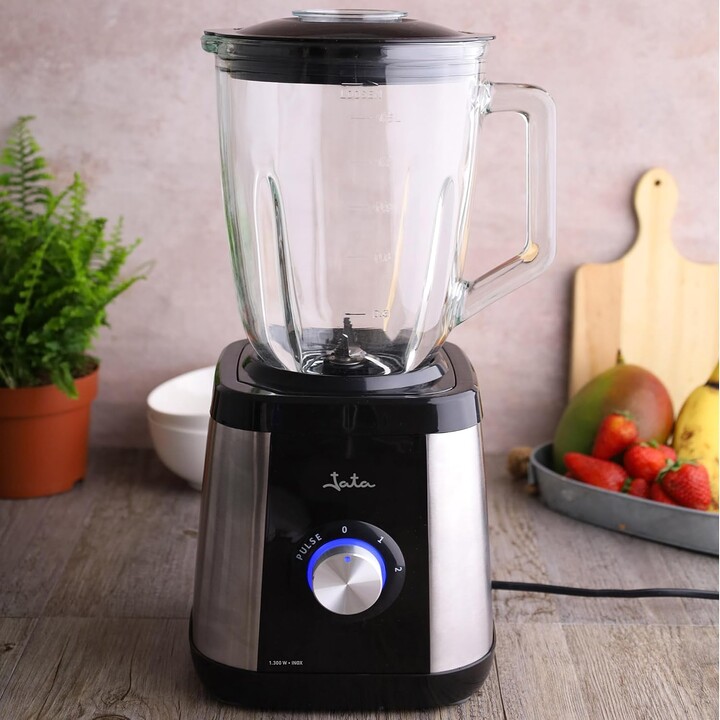 Jata BT604N - Mixeur de 1 300 W avec bol en verre de 1,5 L, fonction « glace pilée », 2 vitesses + mode « pulse », lame en acier
