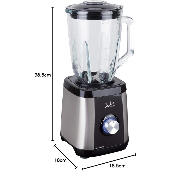 Jata BT604N – 1300-W-Mixer mit 1,5-Liter-Glasbehälter, Eiszerkleinerungsfunktion, 2 Geschwindigkeitsstufen + Pulsfunktion, Edels