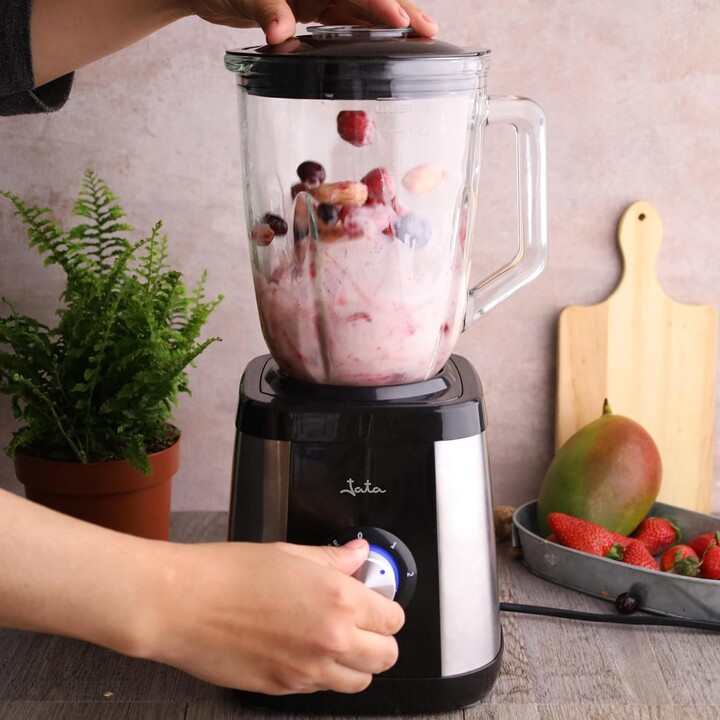 Jata BT604N - Liquidificador de 1300 W com jarro de vidro de 1,5 L, função de triturar gelo, 2 velocidades + modo «Pulse», lâmin