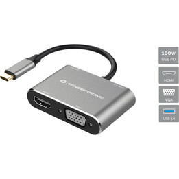 DONN16G - Base de conexión USB 3.2 Gen 1 4 en 1, HDMI, VGA, USB-A 3.0, 100 W USB PD