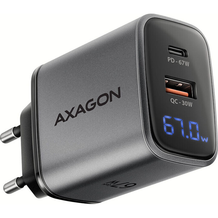 CARICABATTERIE MOBILE DA PARETE USB 67W/GAN 2PORTE ACU-PQ67D AXAGON