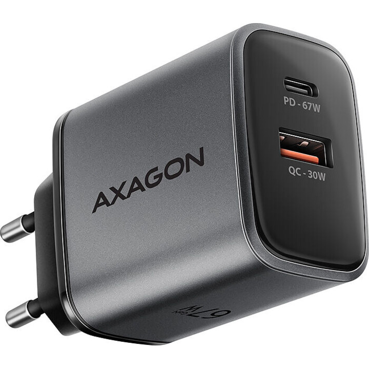 CARGADOR MÓVIL PARED USB 67W/GAN 2 PUERTOS ACU-PQ67 AXAGON