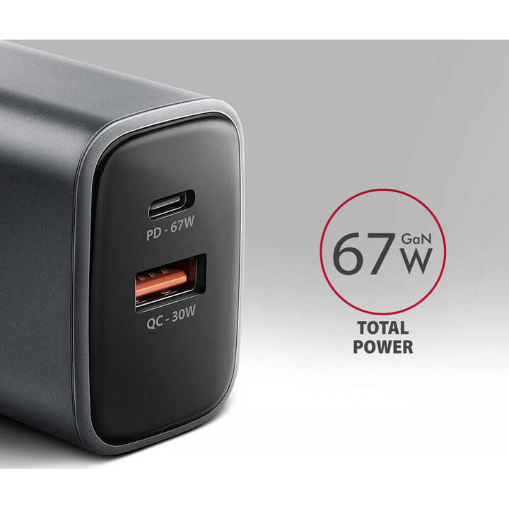 CARGADOR MÓVIL PARED USB 67W/GAN 2 PUERTOS ACU-PQ67 AXAGON