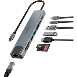 Hub USB-C 8 in 1 con HDMI 4K, Ethernet, 3 porte 3.0, Power Delivery, lettore SD/TF – Docking station di tipo C per MacBook Pro e