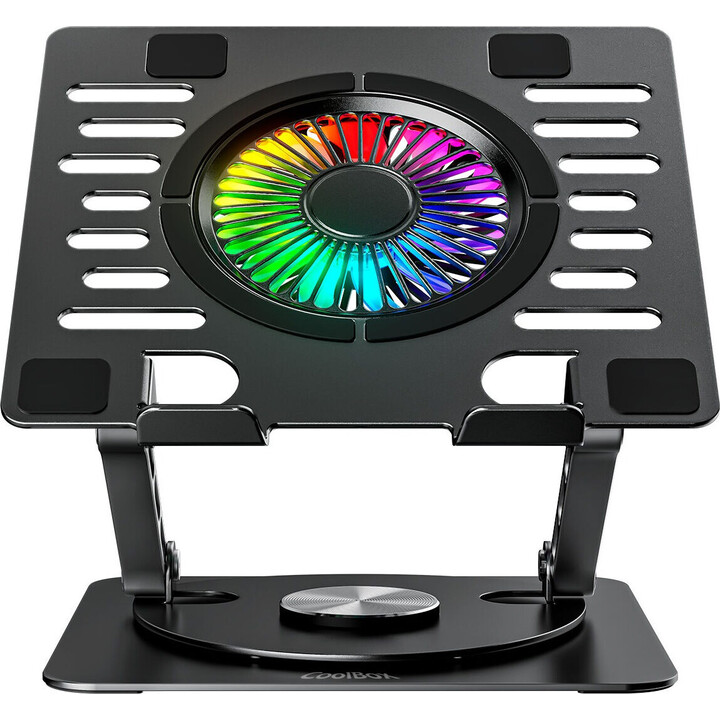 Base de resfriamento para laptop Coolbox Coolair 1VRGB para laptops de até 17 polegadas, com ventoinha RGB de 110 mm, preta.