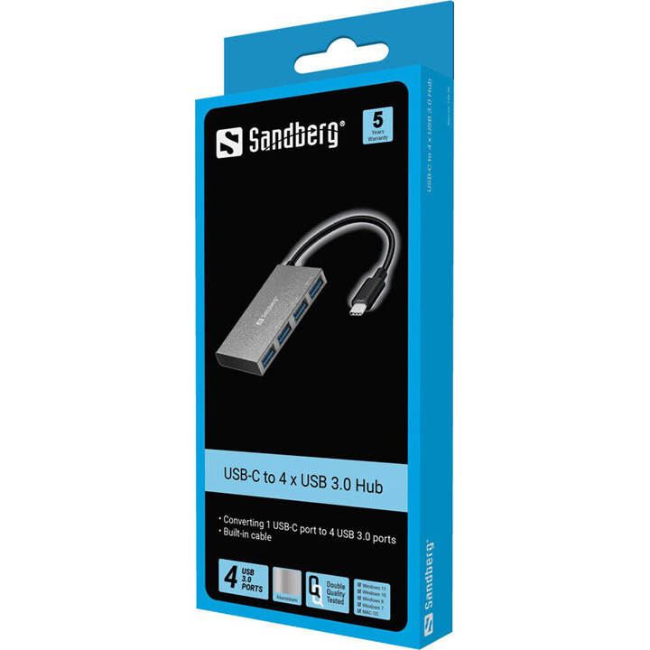 Hub portátil Sandberg 136-20 USB-C a 4 puertos USB 3.0