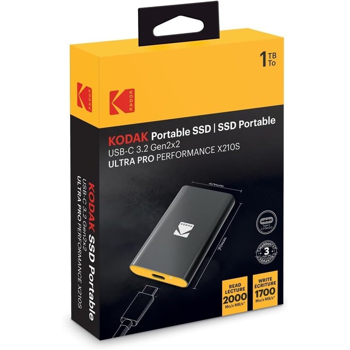 Disque SSD Kodak 3.2Gen2 X210 S 1 To Portable EKSSD1TX210SK