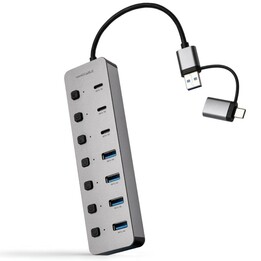USB Hub + USB Type-C Nanocable 10.16.4510/ 4xUSB/ 3xUSB Type-C/ 1xUSB Type-C PD/ Gray