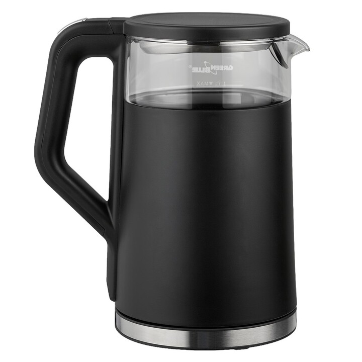 Bouilloire électrique sans fil GreenBlue, capacité 1,7 l, réservoir en verre, affichage clair, sélection de la température, 2200