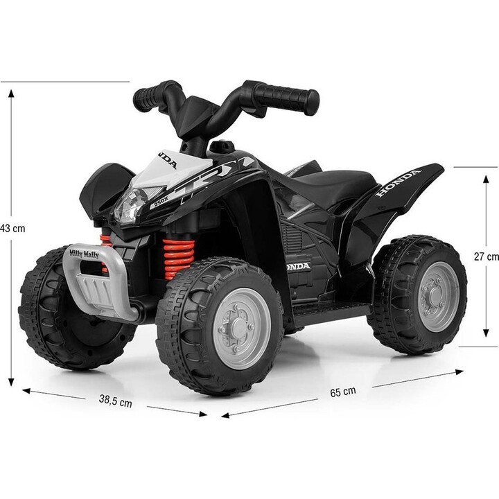 Quad Milly Mally Honda, color negro, alimentado por batería.