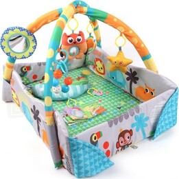 Milly Mally 4-in-1-Lernspielmatte mit Dschungel-Motiv, Trockenpool und Laufgitter.