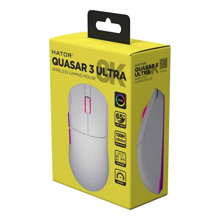 HATOR Quasar 3 Ultra 8K Wireless Gaming Mouse Ambidextrous RF Wireless + Bluetooth + USB Type-A Optical 30000 DPI