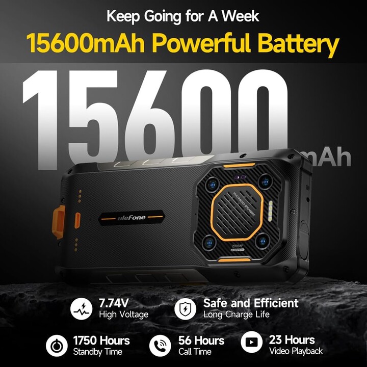 Talkie-walkie Ulefone Armor 26 Ultra 5G, 12 Go 512 Go, 6,78 LCD IPS FHD+, 15 600 mAh, noir