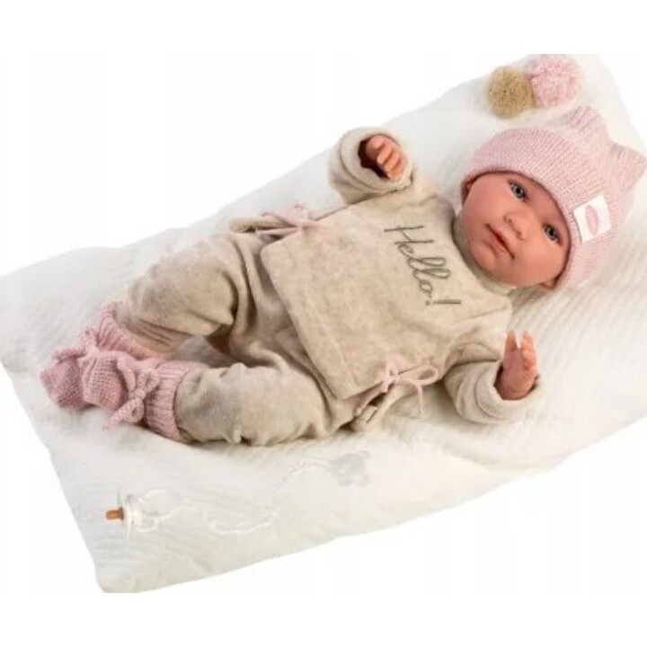 LLORENS Mimi, muñeca tipo «baby doll» llorando con almohada, 42 cm