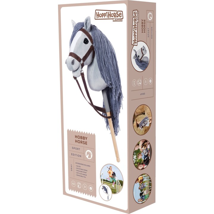 Hoppimals Cheval sur bâton HOPPIHORSE Cheval jouet A3 Gris