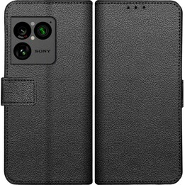 Capa tipo livro em couro PU preta para Sony Xperia 1 VIII, da Just in Case.