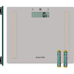 Bilancia pesapersone compatta Salter 9113 GFEU12 con analizzatore di peso in vetro, colore grigio.