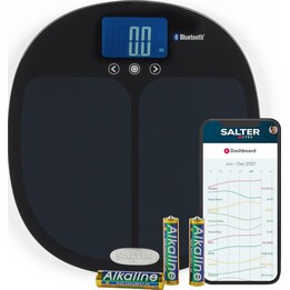 Balanza de baño Salter 9192 BK3R Curve con Bluetooth Smart y analizador, color negro.
