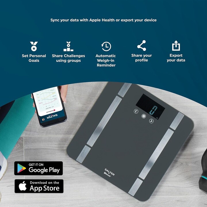 Bilancia pesapersone intelligente Salter 9192 BK3R Curve Bluetooth, nera.