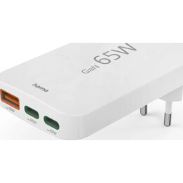 Charger 2xusb-c usb hama 65w gan usb foldable white