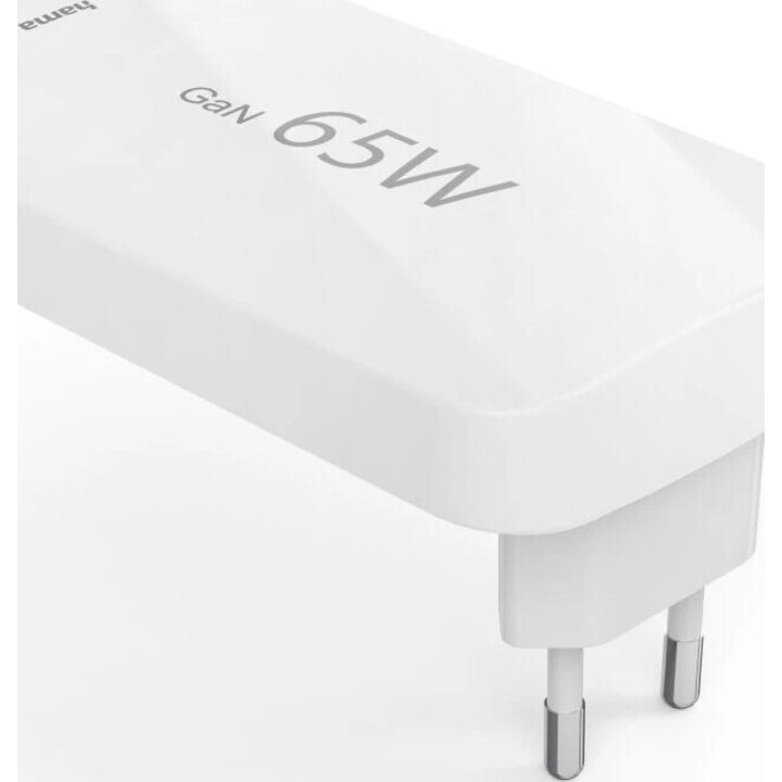 Cargador 2xusb-c usb hama 65w gan usb plegable white