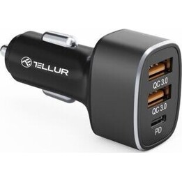 Cargador de coche Tellur FCC9, 56W, 9A (2XQC 3.0 + PD20W) negro