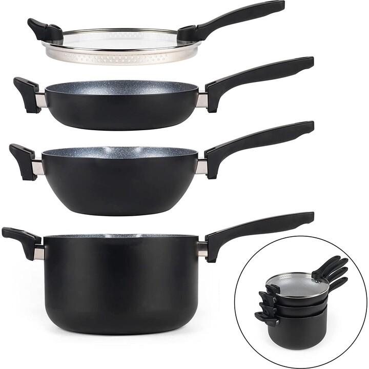 Conjunto de 4 panelas empilháveis Russell Hobbs RH01840EU7 com acabamento em mármore metálico
