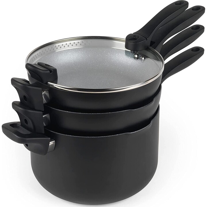 Conjunto de 4 panelas empilháveis Russell Hobbs RH01840EU7 com acabamento em mármore metálico