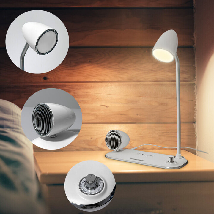 Chargeur de bureau sans fil Tellur Nostalgia, enceinte Bluetooth, lampe de bureau blanche