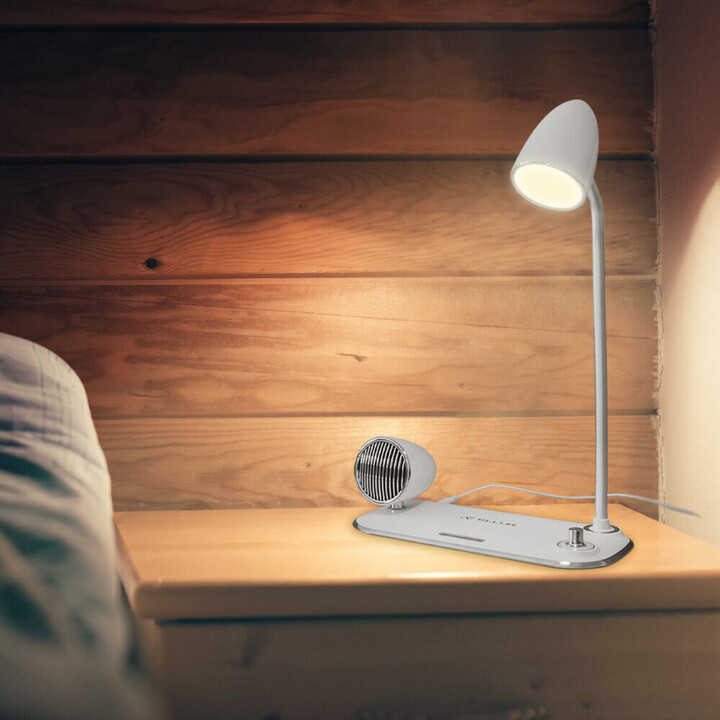 Chargeur de bureau sans fil Tellur Nostalgia, enceinte Bluetooth, lampe de bureau blanche