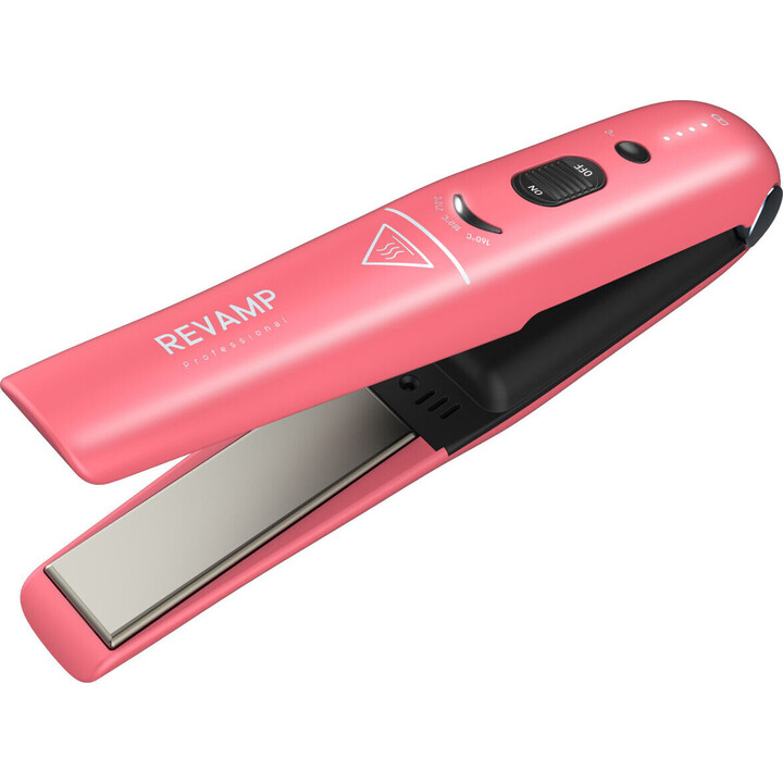 Prancha de cabelo compacta sem fio Revamp ST-1700PK-EB Progloss Liberate, cor rosa.
