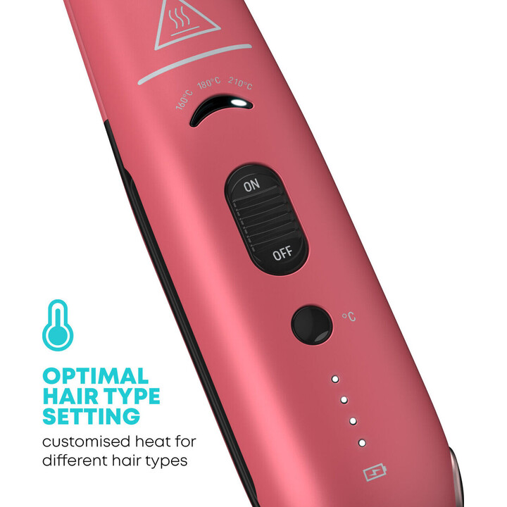 Prancha de cabelo compacta sem fio Revamp ST-1700PK-EB Progloss Liberate, cor rosa.