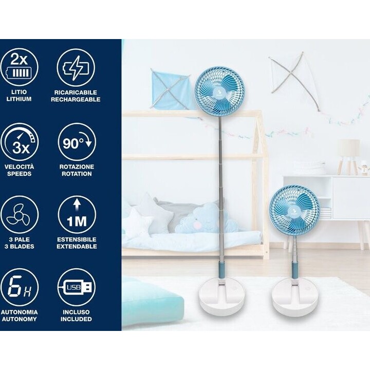 Beper P206VEN450 ventilatore ricaricabile pieghevole blu