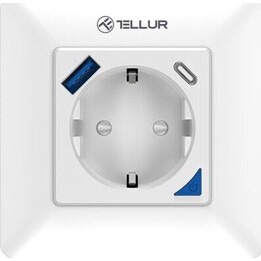 Prise murale intelligente Tellur Smart WiFi 3600 W 16 A, PD20 W, USB 18 W, affichage de la consommation d'énergie, blanche