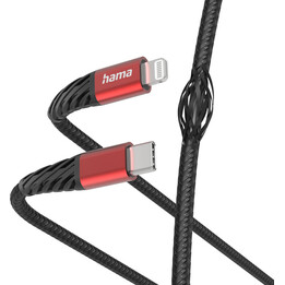 Cable de carga extremo Hama 00201541 USB-C - Lightning 1,5 m Nylon negro/rojo