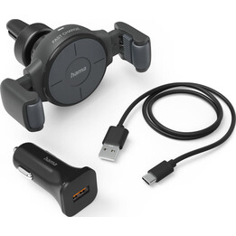 Carregador veicular Hama 00201677 Flex-Set para celular, 10 W, sem fio, carregamento rápido (QI Charge), antracite.