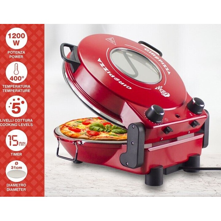 Beper P101CUD301 elektrischer Pizzaofen mit Sichtfenster rot