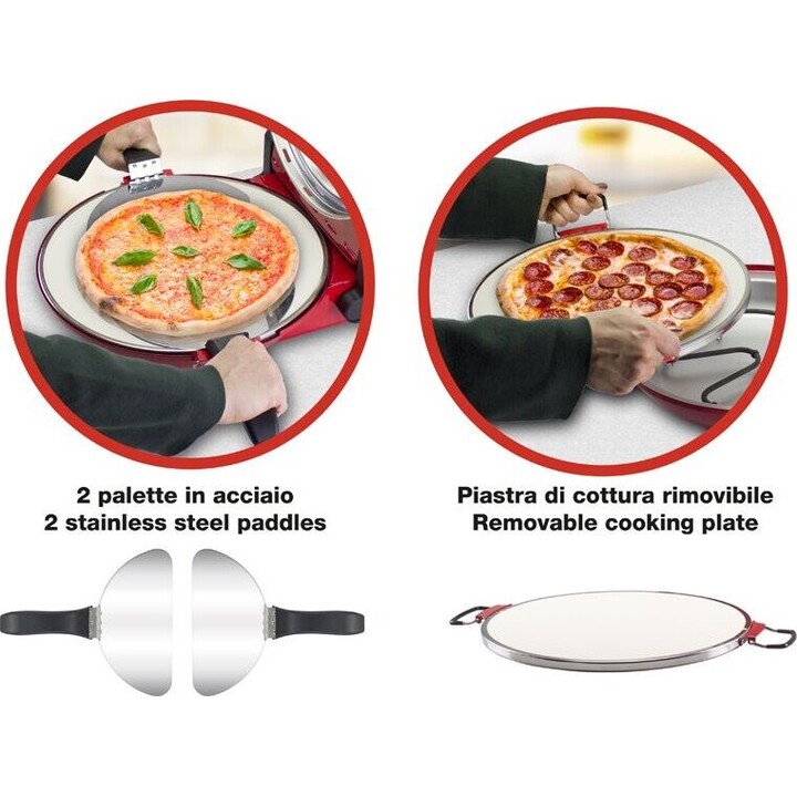 Beper P101CUD301 elektrischer Pizzaofen mit Sichtfenster rot