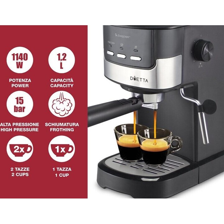 Beper P101CAF100 Cafetière expresso 2 en 1 DUETTA noire
