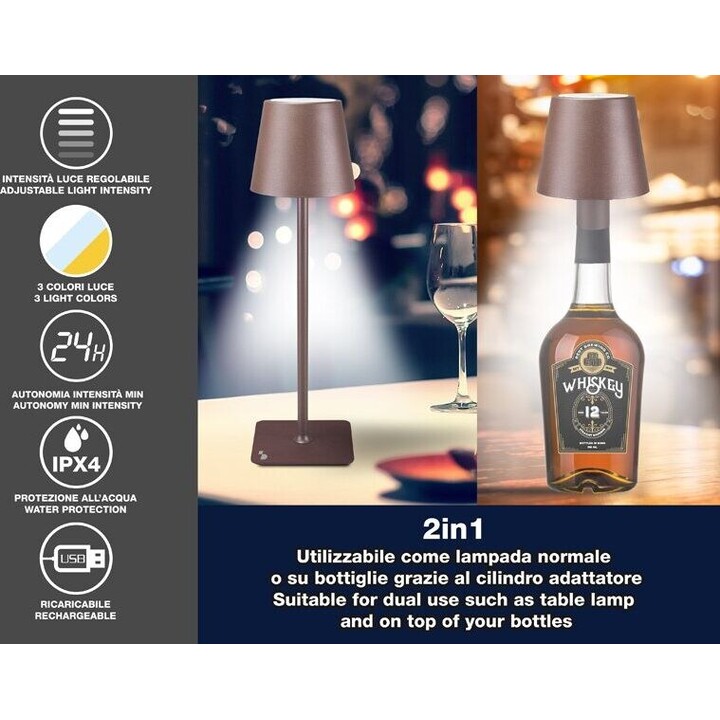 Beper P201UTP120 rechargeable 2-in-1 table lamp brown
