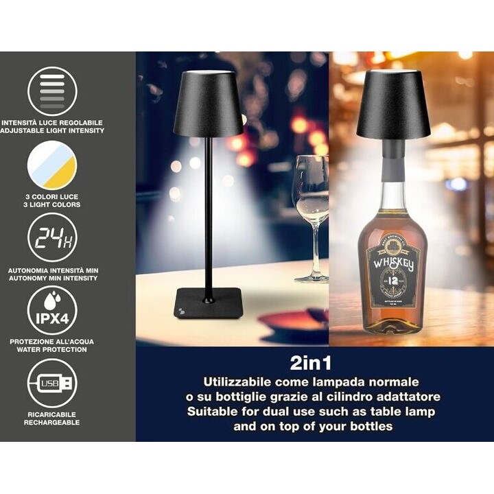 Beper P201UTP118 2-in-1 Akku-Tischlampe schwarz