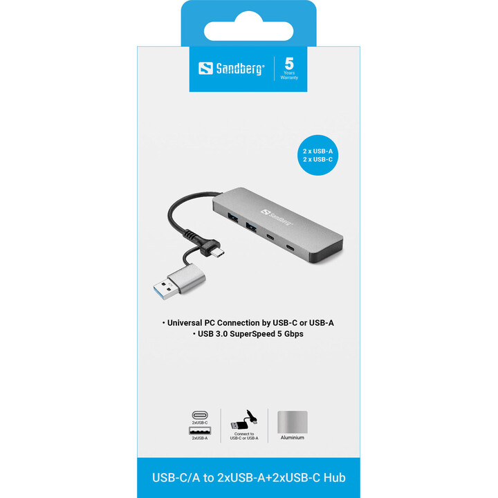 Hub Sandberg 136-64 USB-C/A a 2xUSB-A+2xUSB-C
