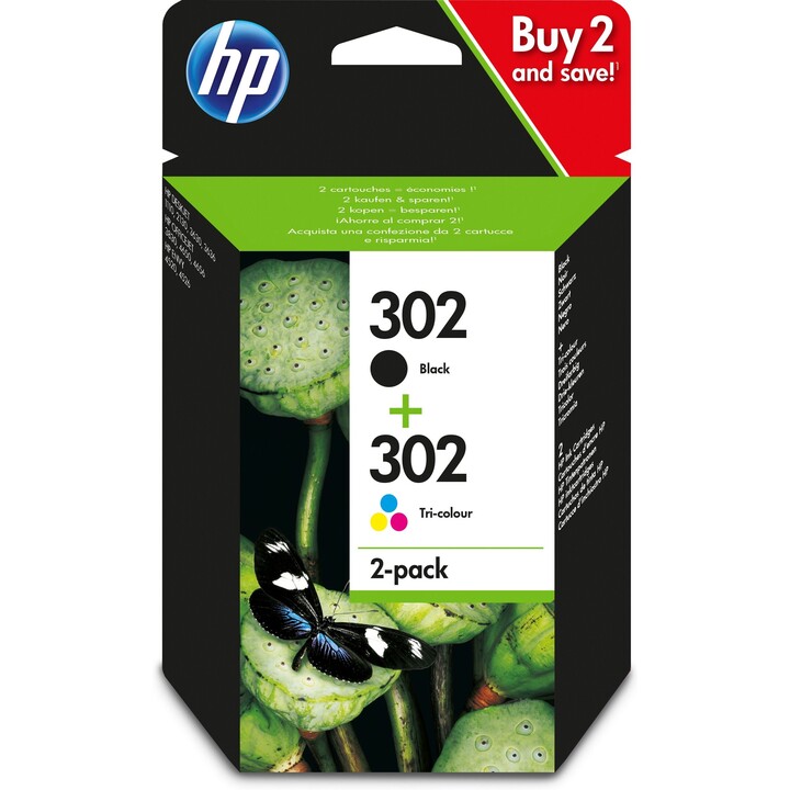 HP 302 X4D37AE, Pack de 2, Cartuchos de Tinta Originales Negro y Tricolor