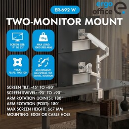 Ergo Office ER-692 W soporte para 2 monitores con resorte de gas 17"-32" blanco