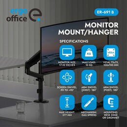 Ergo Office ER-691 B Monitorhalterung mit Gasfeder, 17-32", schwarz