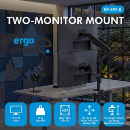 Ergo Office ER-692 B Support pour 2 moniteurs à gaz, 17"-32", noir