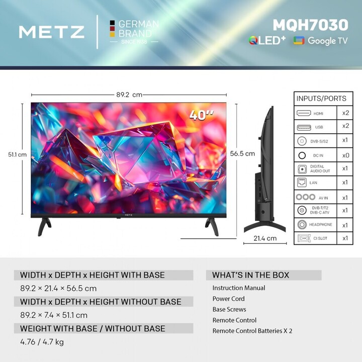 Smart TV Metz MQH7030Z da 101,6 cm (40") Full HD, nera.