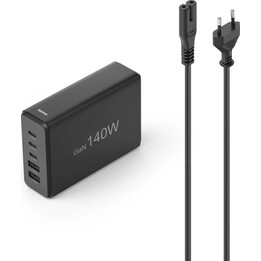Estação de carregamento Hama 00201978 com 3 portas USB-C e 2 portas USB-A, 140 W, preta
