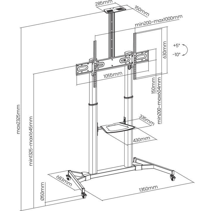 Soporte de suelo Sbox FS-3610 blanco para televisores LED ultragrandes de 60 a 100 pulgadas, soporta hasta 100 kg.